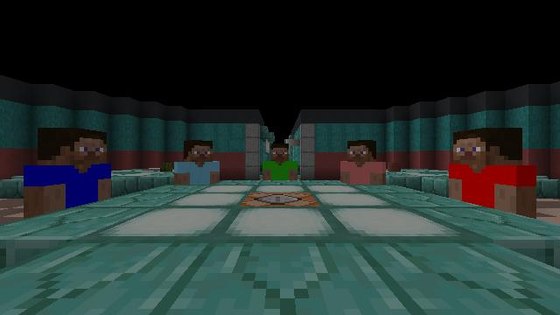 The meeting chamber with the agents assembled around the table.